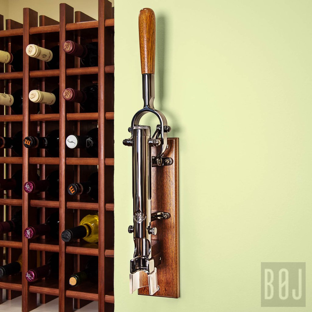 BOJ Professional Wine Opener Black Nickeled SapeleBacked Wall Mounted Corkscrew Vintage 09926 bojpro.com