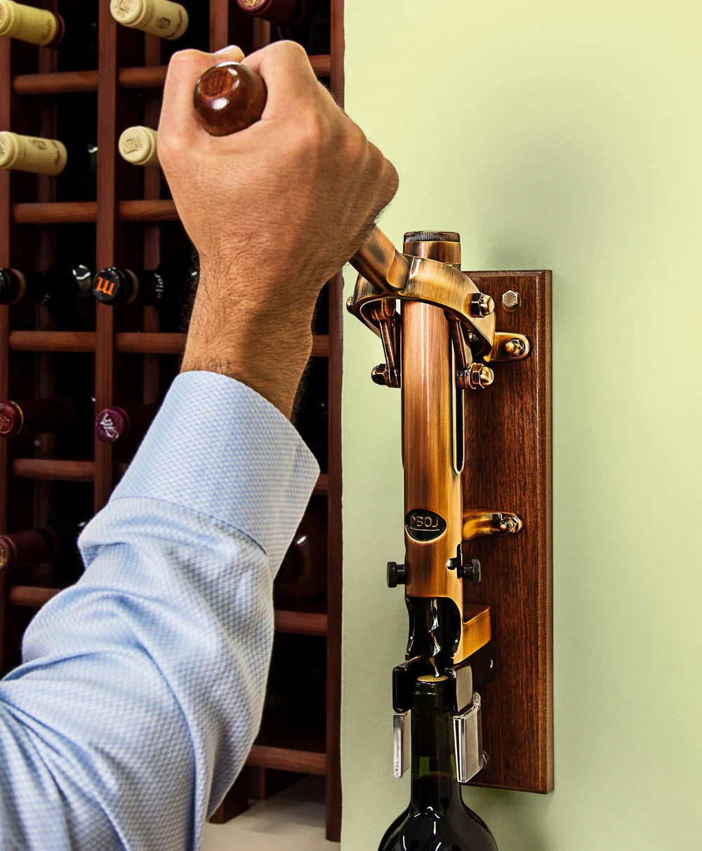 BOJ Professional Wine Opener Old Copper SapeleBacked Wall Mounted Corkscrew Vintage 09927 bojpro.com