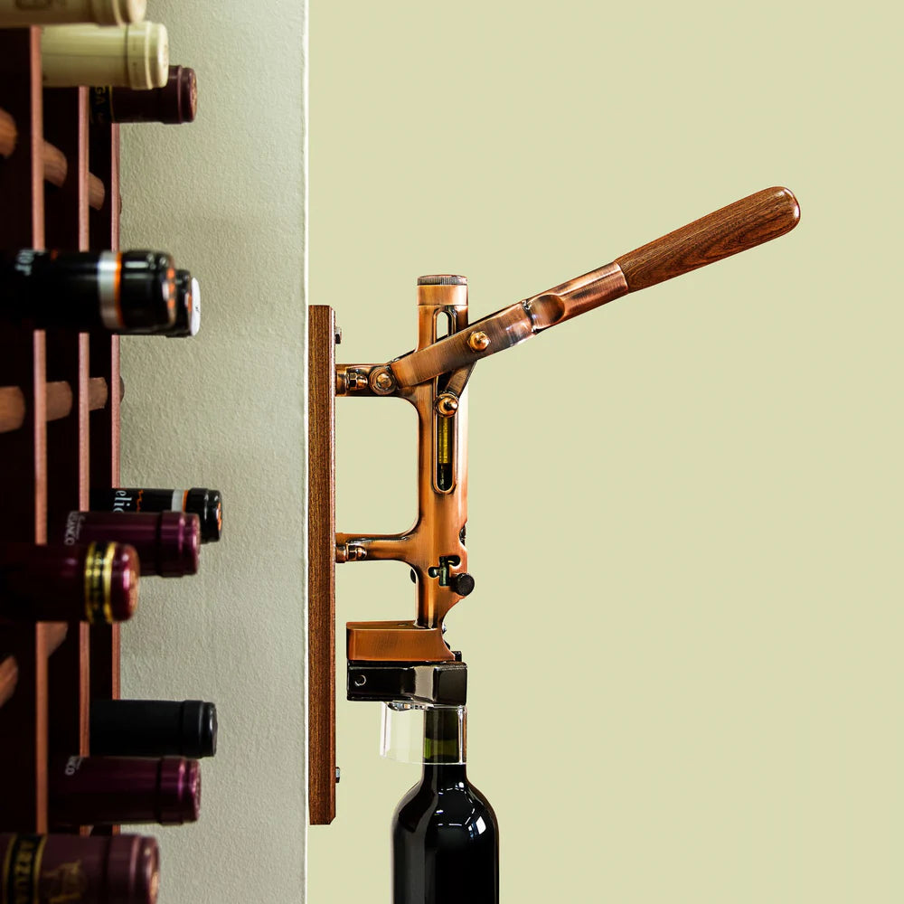 BOJ Professional Wine Opener Old Copper SapeleBacked Wall Mounted Corkscrew Vintage 09927 bojpro.com