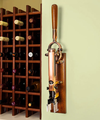 BOJ Professional Wine Opener Old Copper SapeleBacked Wall Mounted Corkscrew Vintage 09927 bojpro.com