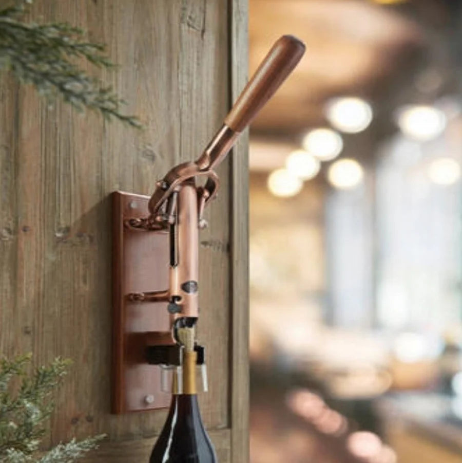 BOJ Professional Wine Opener Old Copper SapeleBacked Wall Mounted Corkscrew Vintage 09927 bojpro.com